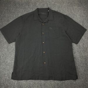 Tommy Bahama Island Zone Silk Camp Shirt Mens XL Charcoal Gray Hawaiian Beach